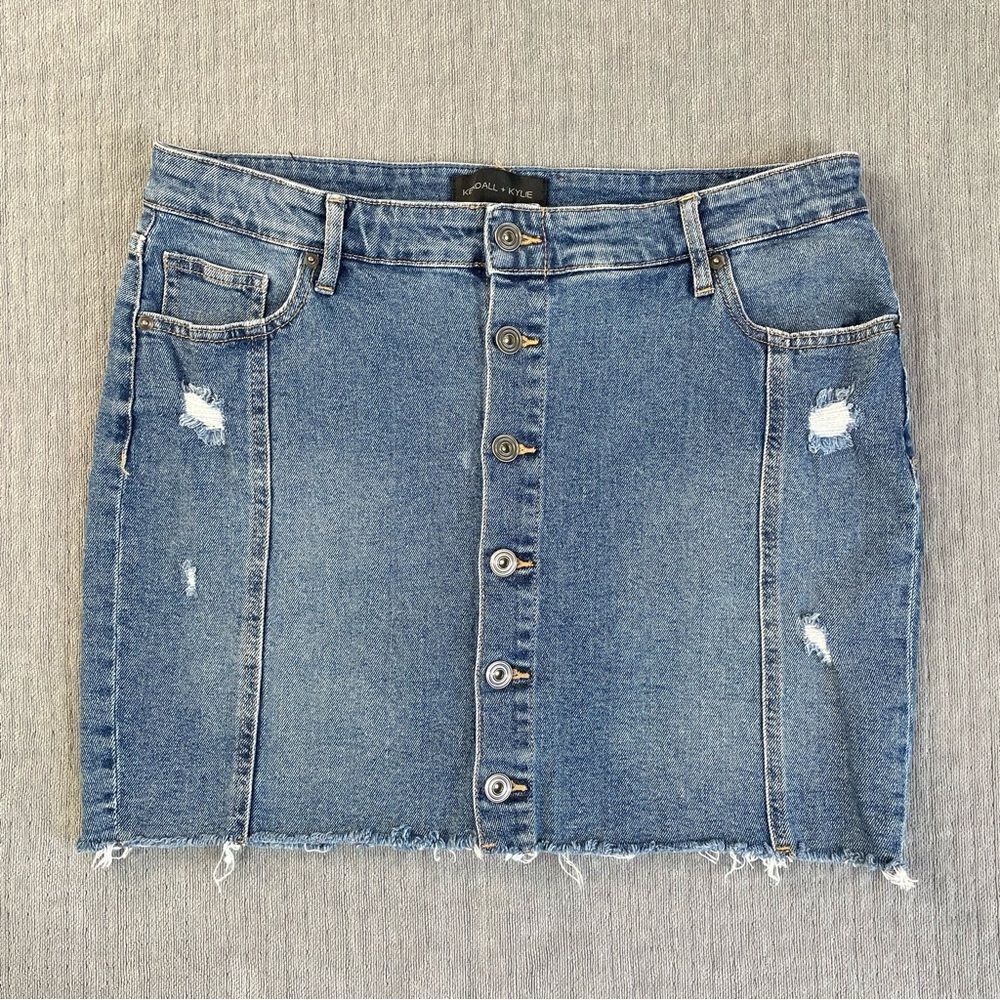 Kendall + Kylie Distressed Denim Full Front Button Skirt Stretch Juniors 13/31